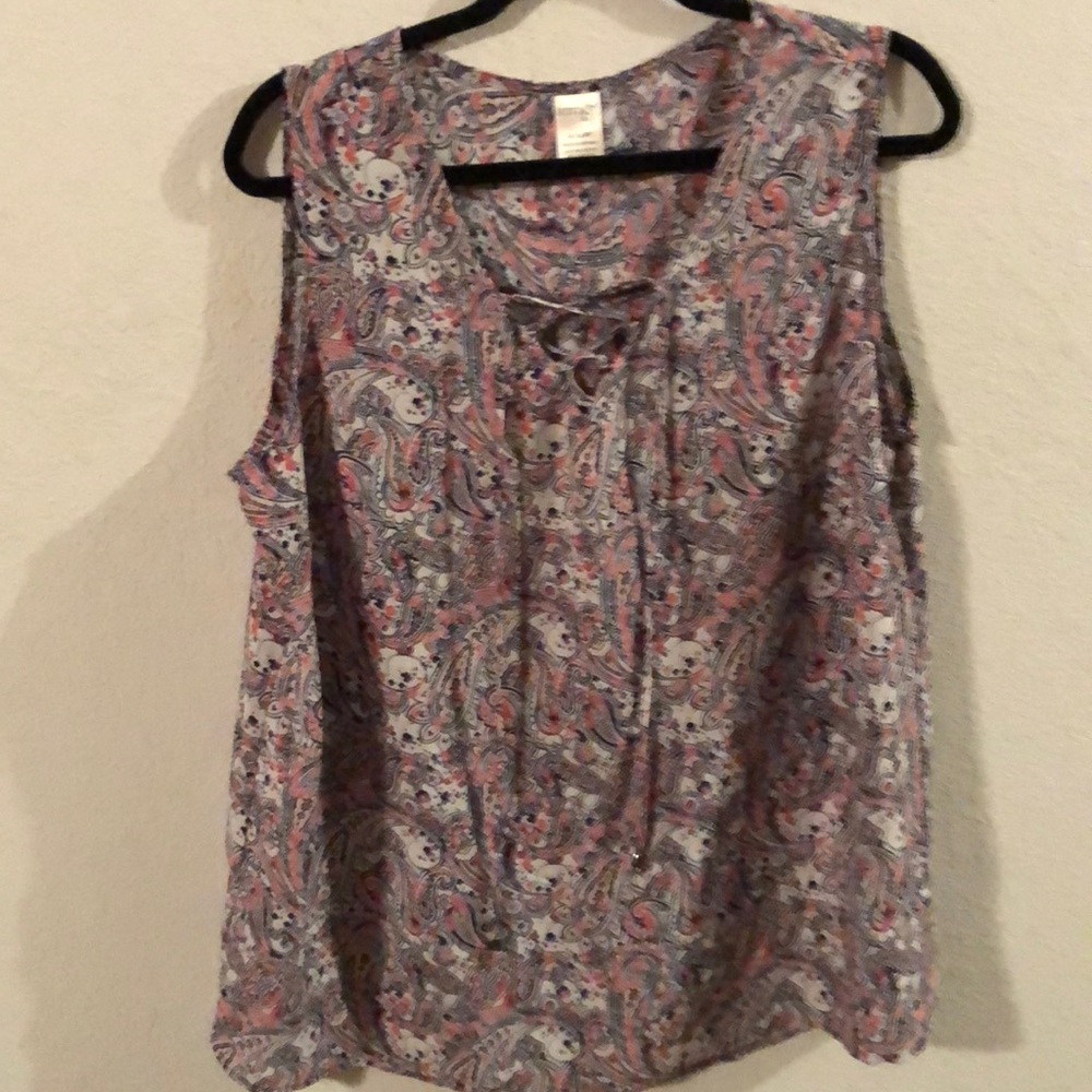 Terra & Sky sleeveless blouse with front tie 0X